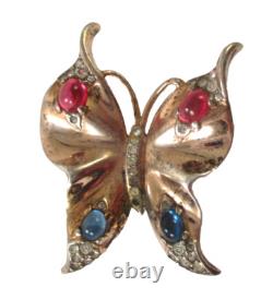 1940's Crown Trifari Alfred Philippe Sterling Rhinestone Butterfly Pin 1-11/16