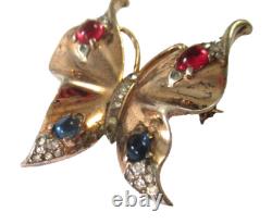 1940's Crown Trifari Alfred Philippe Sterling Rhinestone Butterfly Pin 1-11/16