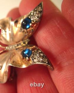 1940's Crown Trifari Alfred Philippe Sterling Rhinestone Butterfly Pin 1-11/16