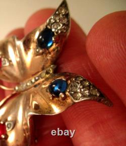 1940's Crown Trifari Alfred Philippe Sterling Rhinestone Butterfly Pin 1-11/16