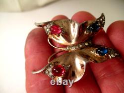 1940's Crown Trifari Alfred Philippe Sterling Rhinestone Butterfly Pin 1-11/16