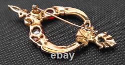 1940's Crown Trifari Alfred Philippe Sterling Tanjore Jewel Brooch & Earrings