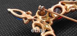 1940's Crown Trifari Alfred Philippe Sterling Tanjore Jewel Brooch & Earrings