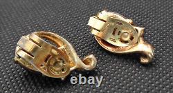 1940's Crown Trifari Alfred Philippe Sterling Tanjore Jewel Brooch & Earrings