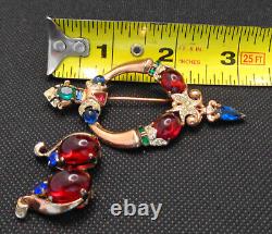 1940's Crown Trifari Alfred Philippe Sterling Tanjore Jewel Brooch & Earrings