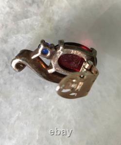 1940's TRIFARI ALFRED PHILIPPE GOLD STERLING SILVER RED CABOCHON CLIP EARRINGS