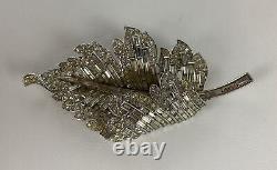 1940's Trifari Alfred Philippe Leaf Form Crystal Dress Clip Brooch