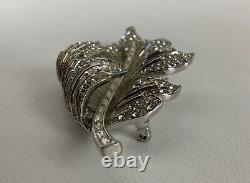 1940's Trifari Alfred Philippe Leaf Form Crystal Dress Clip Brooch