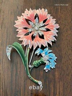 1940's Trifari Alfred Philippe'Rue de la Paix' Pink & Blue Carnation Pin Clip