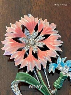 1940's Trifari Alfred Philippe'Rue de la Paix' Pink & Blue Carnation Pin Clip