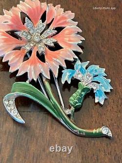 1940's Trifari Alfred Philippe'Rue de la Paix' Pink & Blue Carnation Pin Clip