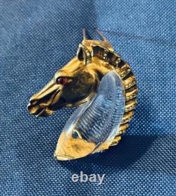 1940's Trifari Alfred Phillippe Horse Head Jelly Belly Sterling Pin