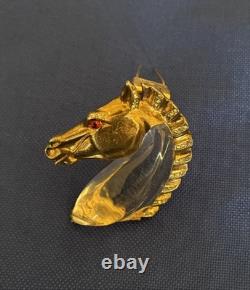 1940's Trifari Alfred Phillippe Horse Head Jelly Belly Sterling Pin