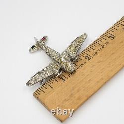 1940s Crown TRIFARI Alfred Philippe WW2 US Patriotic Airplane Brooch (18705)