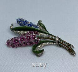 1940s Crown Trifari Alfred Philippe Enamel & Pave Double Hyacinth Fur Clip