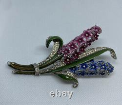 1940s Crown Trifari Alfred Philippe Enamel & Pave Double Hyacinth Fur Clip