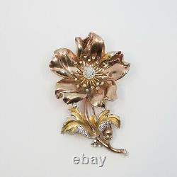 1940s Crown Trifari Alfred Philippe rhinestone flower fur clip Brooch (18084B)