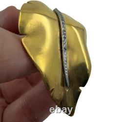 1940s HAND SIGNED Crown Trifari Alfred Philippe GOLD LEAVES Fur Dress Pin Clips