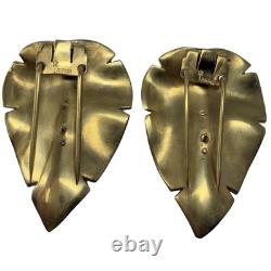 1940s HAND SIGNED Crown Trifari Alfred Philippe GOLD LEAVES Fur Dress Pin Clips