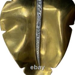 1940s HAND SIGNED Crown Trifari Alfred Philippe GOLD LEAVES Fur Dress Pin Clips