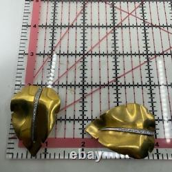 1940s HAND SIGNED Crown Trifari Alfred Philippe GOLD LEAVES Fur Dress Pin Clips