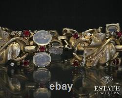 1940s Sterling Trifari Alfred Philippe Moonstone Rhinestone Bracelet i14042