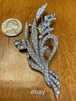 1941 Alfred Philippe Crown Trifari Pave Rhinestone Floral Spray Brooch # 129319