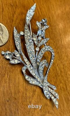 1941 Alfred Philippe Crown Trifari Pave Rhinestone Floral Spray Brooch # 129319