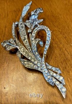 1941 Alfred Philippe Crown Trifari Pave Rhinestone Floral Spray Brooch # 129319
