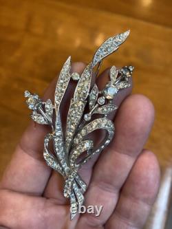 1941 Alfred Philippe Crown Trifari Pave Rhinestone Floral Spray Brooch # 129319