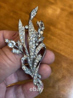 1941 Alfred Philippe Crown Trifari Pave Rhinestone Floral Spray Brooch # 129319