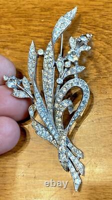 1941 Alfred Philippe Crown Trifari Pave Rhinestone Floral Spray Brooch # 129319