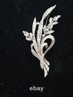 1941 Alfred Philippe Crown Trifari Pave Rhinestone Floral Spray Brooch # 12931