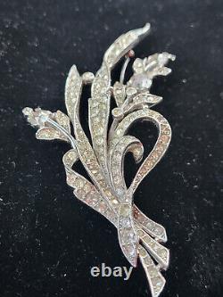 1941 Alfred Philippe Crown Trifari Pave Rhinestone Floral Spray Brooch # 12931