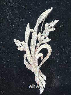 1941 Alfred Philippe Crown Trifari Pave Rhinestone Floral Spray Brooch # 12931