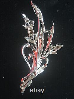 1941 Alfred Philippe Crown Trifari Pave Rhinestone Floral Spray Brooch # 12931