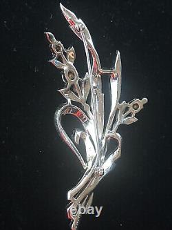 1941 Alfred Philippe Crown Trifari Pave Rhinestone Floral Spray Brooch # 12931
