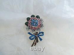 1941 Alfred Philippe TRIFARI Enamel Flower Lace Bouquet Forget Me Not Fur Clip