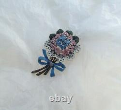 1941 Alfred Philippe TRIFARI Enamel Flower Lace Bouquet Forget Me Not Fur Clip