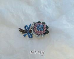 1941 Alfred Philippe TRIFARI Enamel Flower Lace Bouquet Forget Me Not Fur Clip