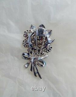 1941 Alfred Philippe TRIFARI Enamel Flower Lace Bouquet Forget Me Not Fur Clip