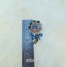 1941 Alfred Philippe TRIFARI Enamel Flower Lace Bouquet Forget Me Not Fur Clip