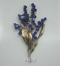 1942 Crown Trifari Faux Sapphires Diamonds Flowers Fur Clip Alfred Philippe 4