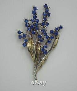1942 Crown Trifari Faux Sapphires Diamonds Flowers Fur Clip Alfred Philippe 4
