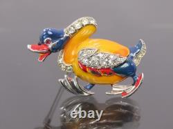 1942 RARE Vintage TRIFARI Alfred Philippe Figural Enamel Walking Duck Brooch