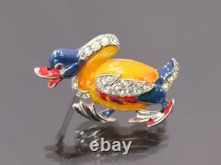 1942 RARE Vintage TRIFARI Alfred Philippe Figural Enamel Walking Duck Brooch