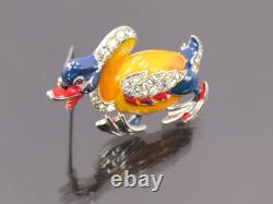 1942 RARE Vintage TRIFARI Alfred Philippe Figural Enamel Walking Duck Brooch