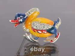 1942 RARE Vintage TRIFARI Alfred Philippe Figural Enamel Walking Duck Brooch