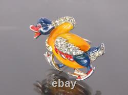 1942 RARE Vintage TRIFARI Alfred Philippe Figural Enamel Walking Duck Brooch