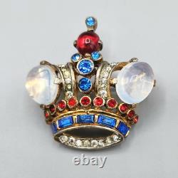 1944 Trifari Alfred Philippe Coronation Queen Crown Moonstone Sterling Brooch